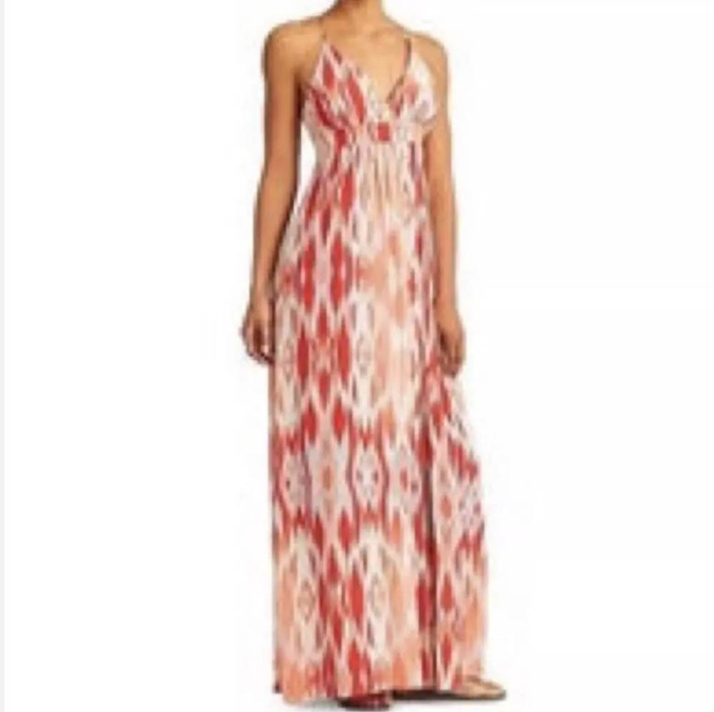 Athleta Ikat Tie Dye Empire Waist Orange Maxi Dress Size XL